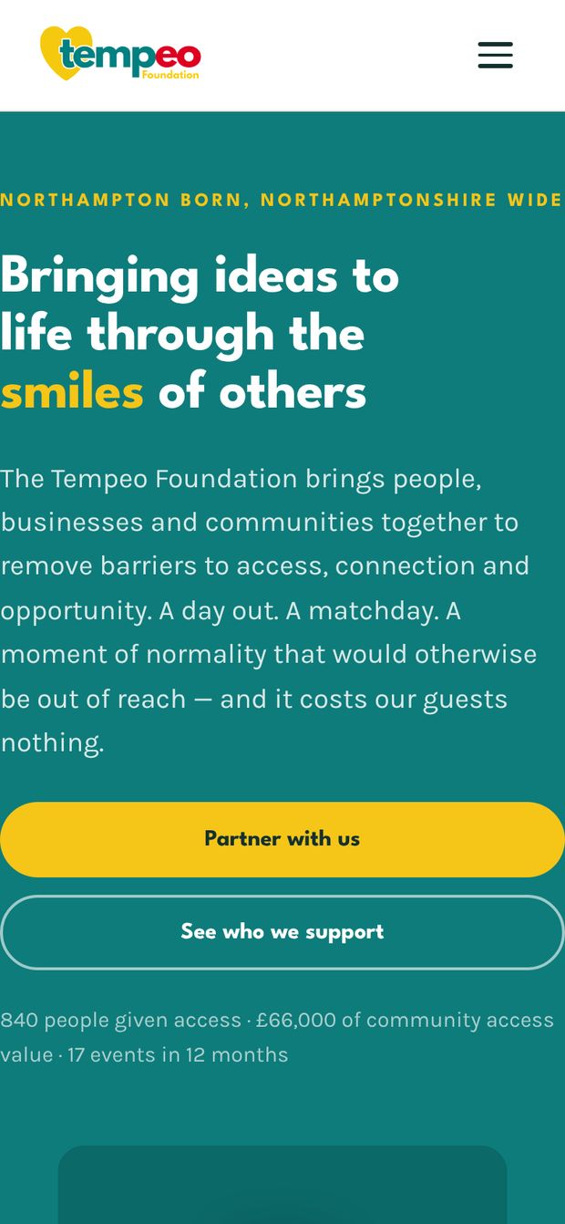 Tempeo Foundation home page on a phone