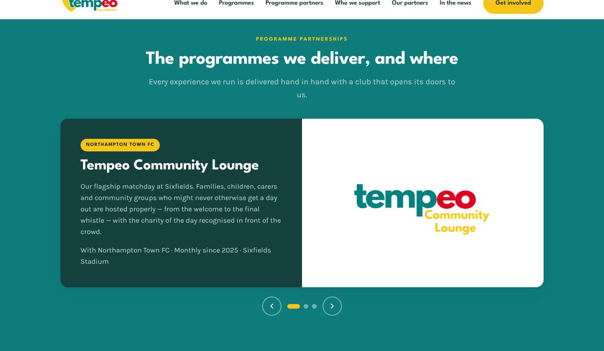 Tempeo Foundation programmes carousel showing Tempeo Community Lounge