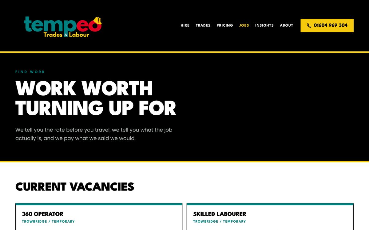 Tempeo vacancies page: Work worth turning up for