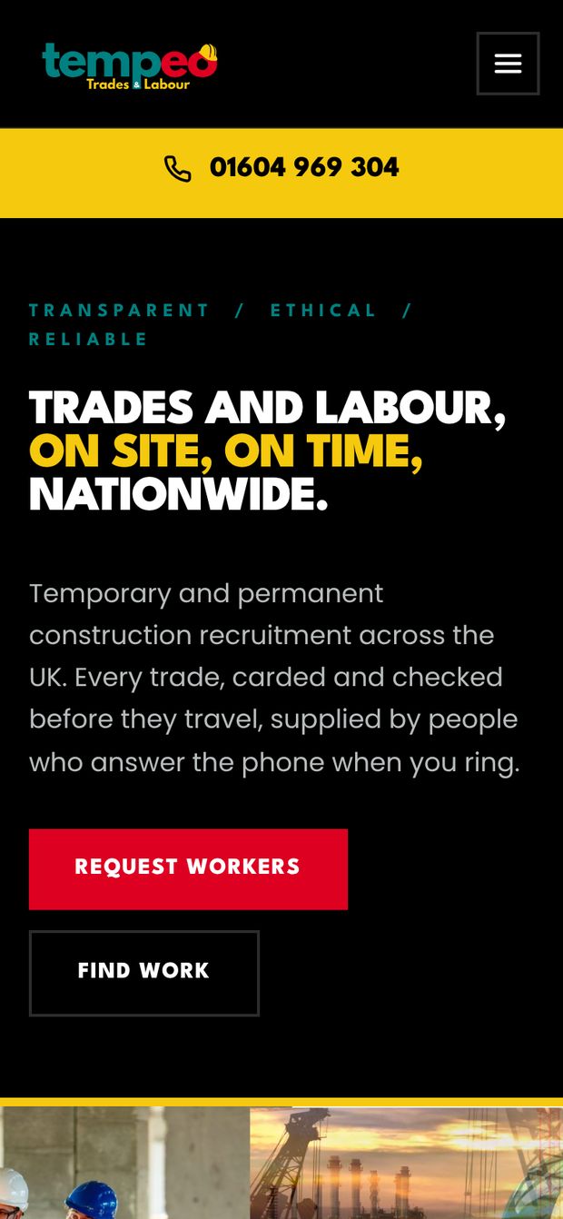 Tempeo home page on a phone
