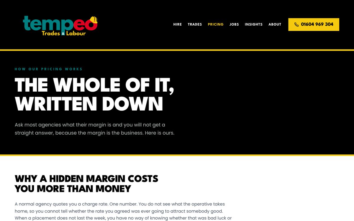 Tempeo pricing page headline: The whole of it, written down