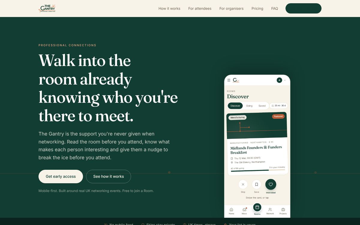 The Gantry home page: Walk into the room already knowing who you're there to meet