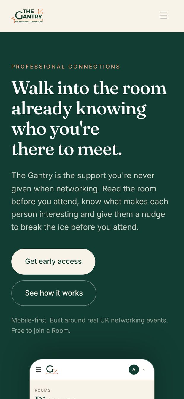The Gantry home page on a phone